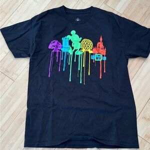 LIKE NEW! Disney Resorts Kids Black Rainbow Park Tee Shirt Short Sleeves Sz M